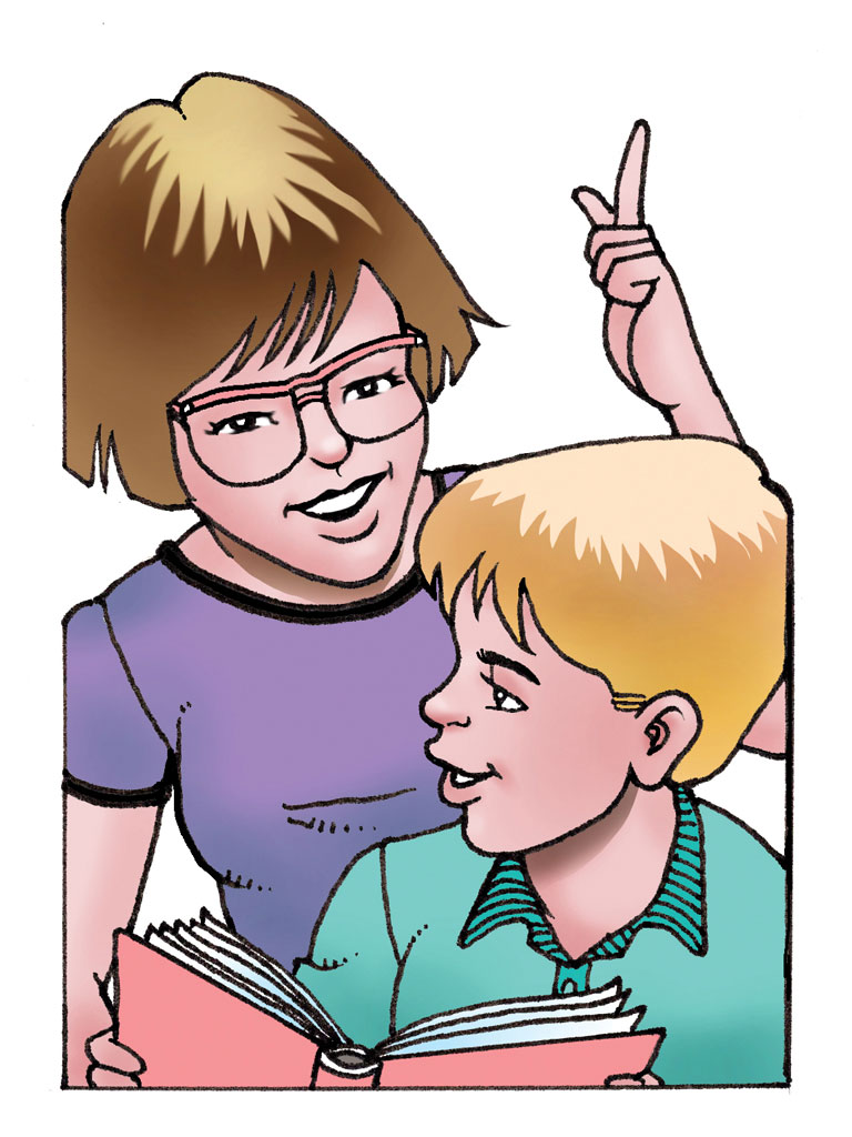 illustration of boy being tutored by female teacher