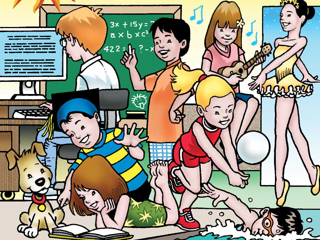 illustration of kids doing various enrichment activities