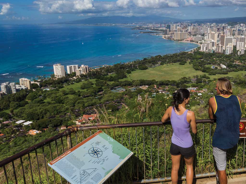 female and male at the top of Diamond Head
