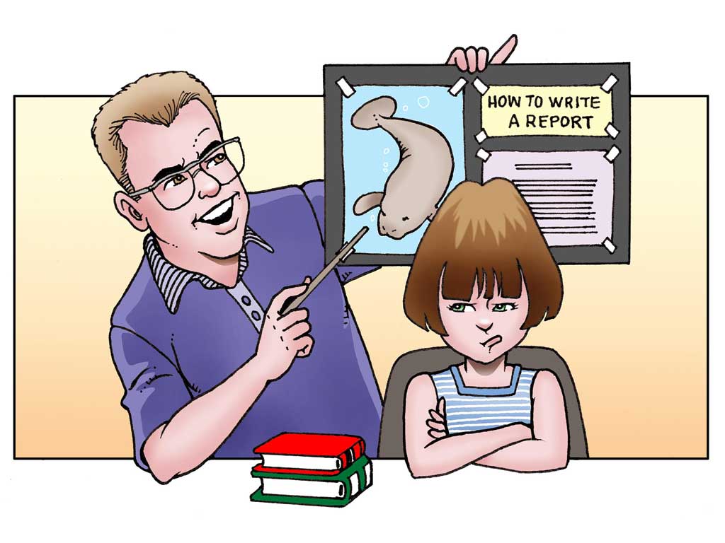 illustration of parent and child working on homework