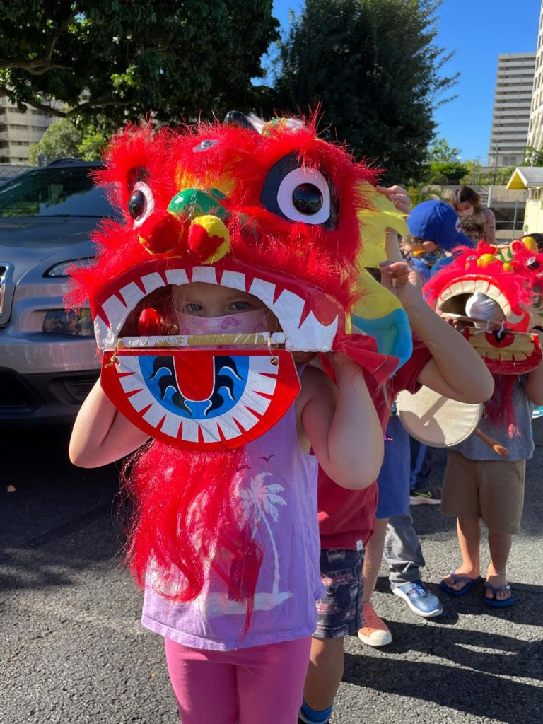 kids participating in lion dancing