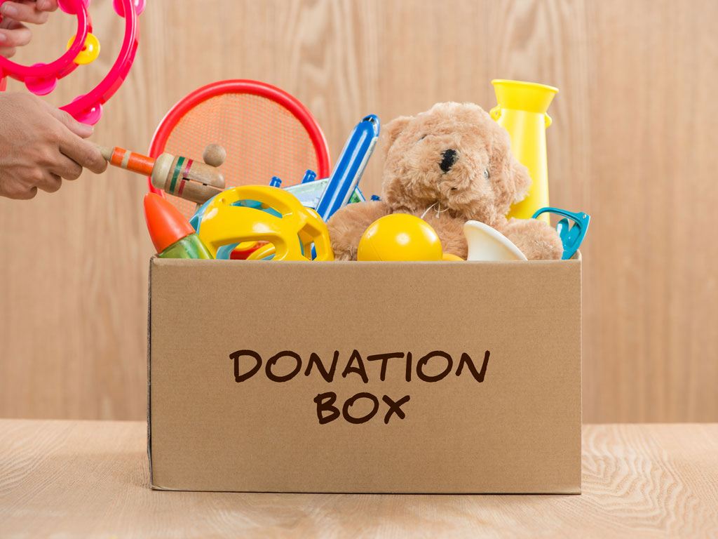 a box of children's toys to be donated