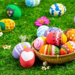 basket of decorated eggs for easter