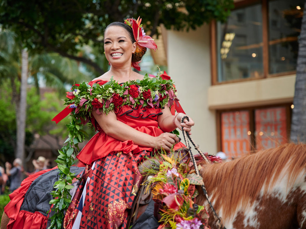 woman riding a horse at the Floral Parade