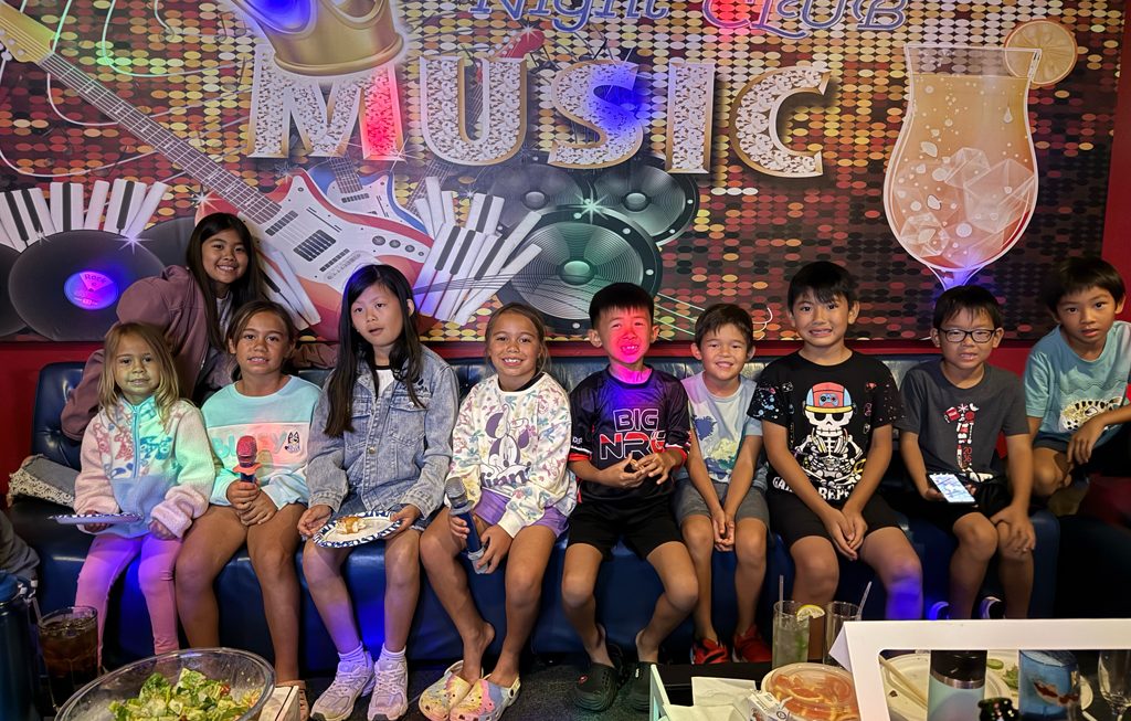 group of kids at a karaoke party at Air Park Karaoke