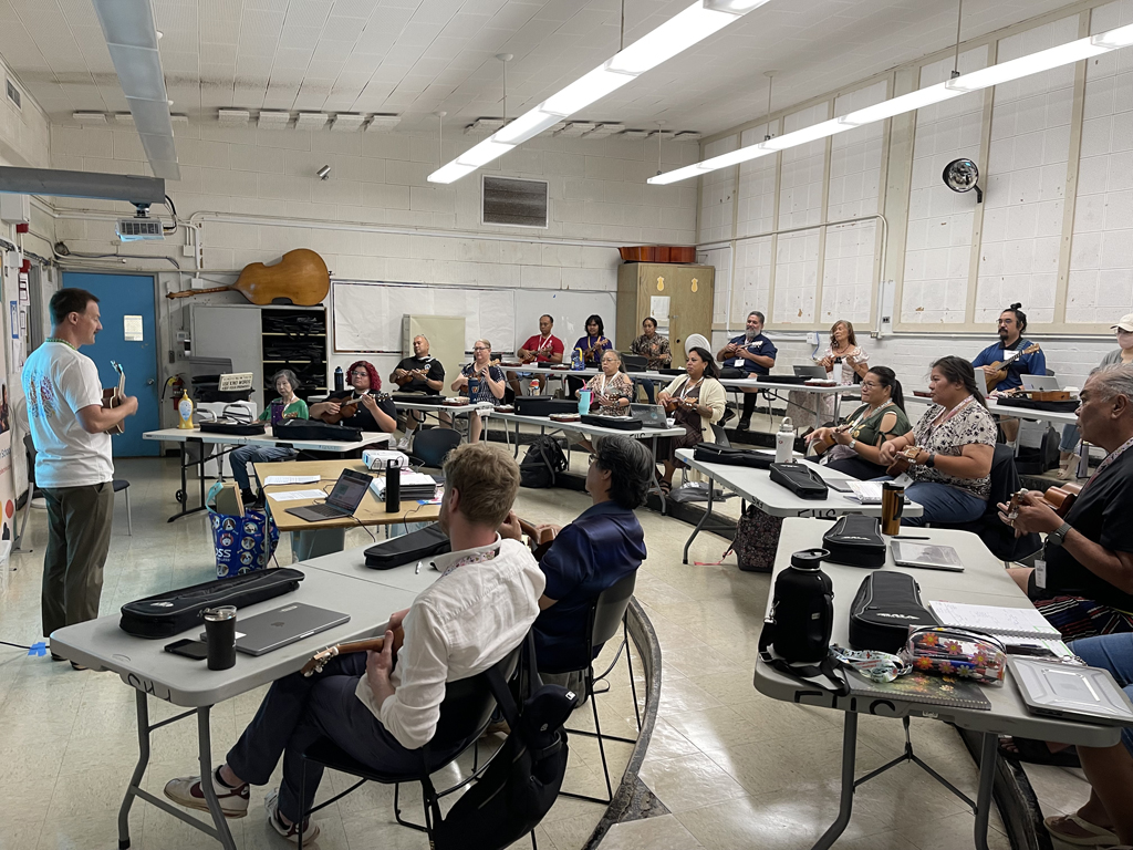 students in band class