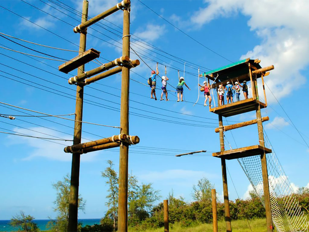 campers participating on the Odyssey Ropes Course