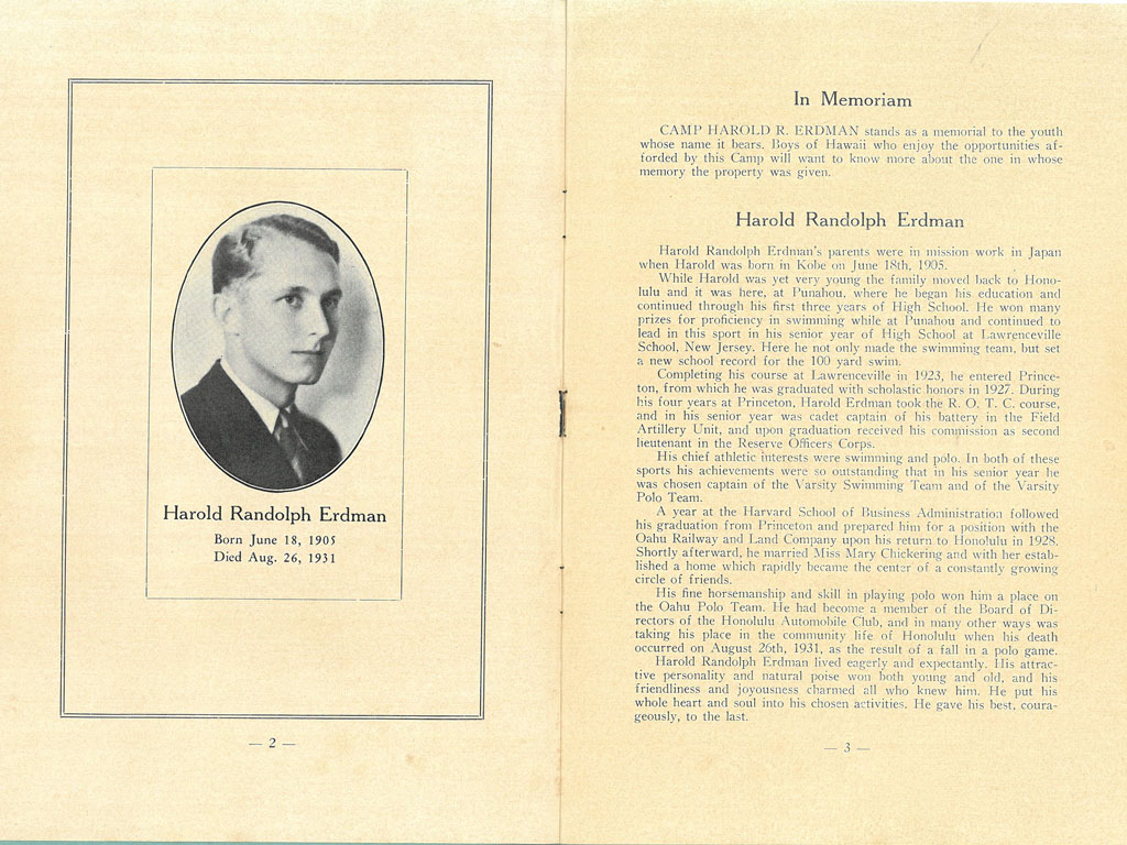 The first Summer Camp brochure 1932 under the new name: Camp H.R. Erdman