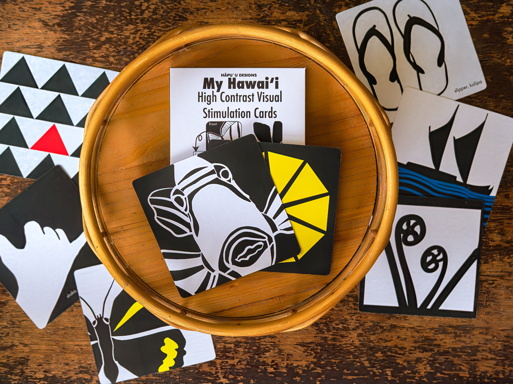 High Contrast Cards in a round basket