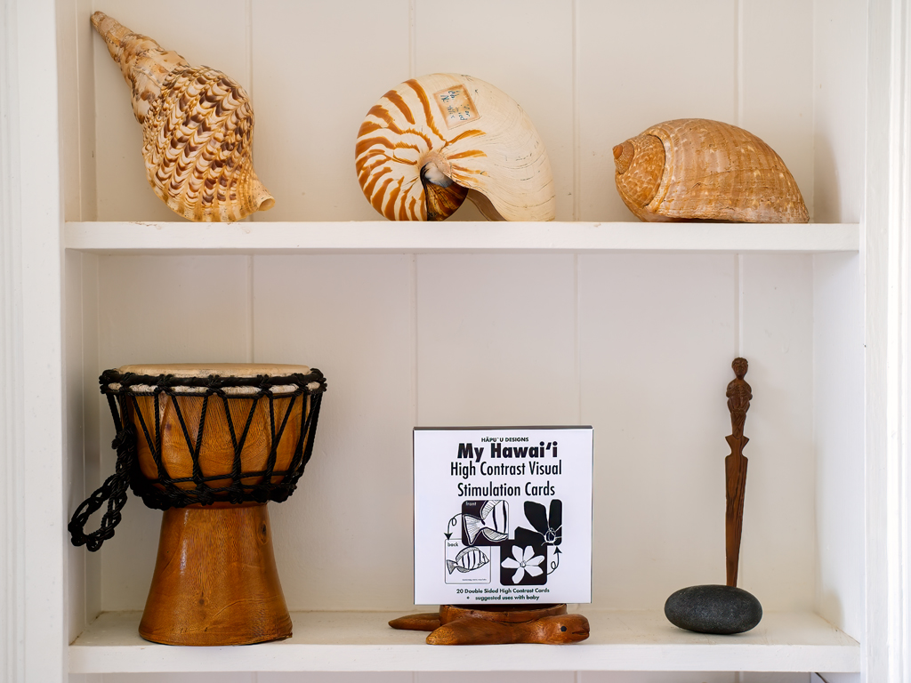 High Contrast Cards on a bookshelf