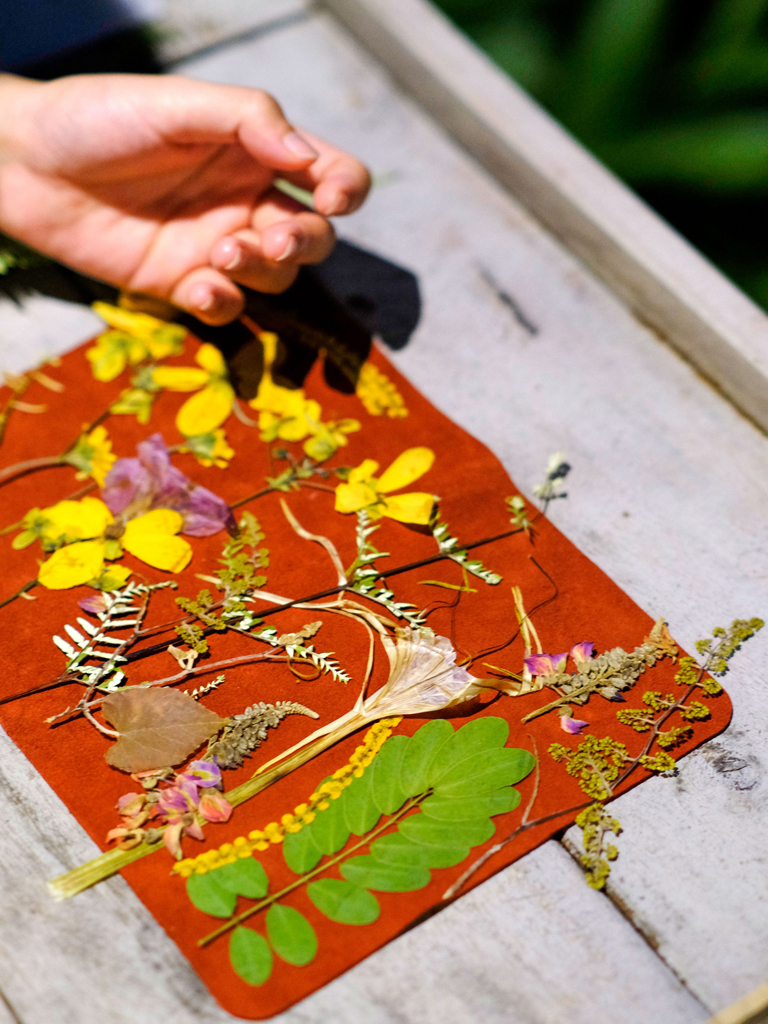 artwork made with leaves and flowers